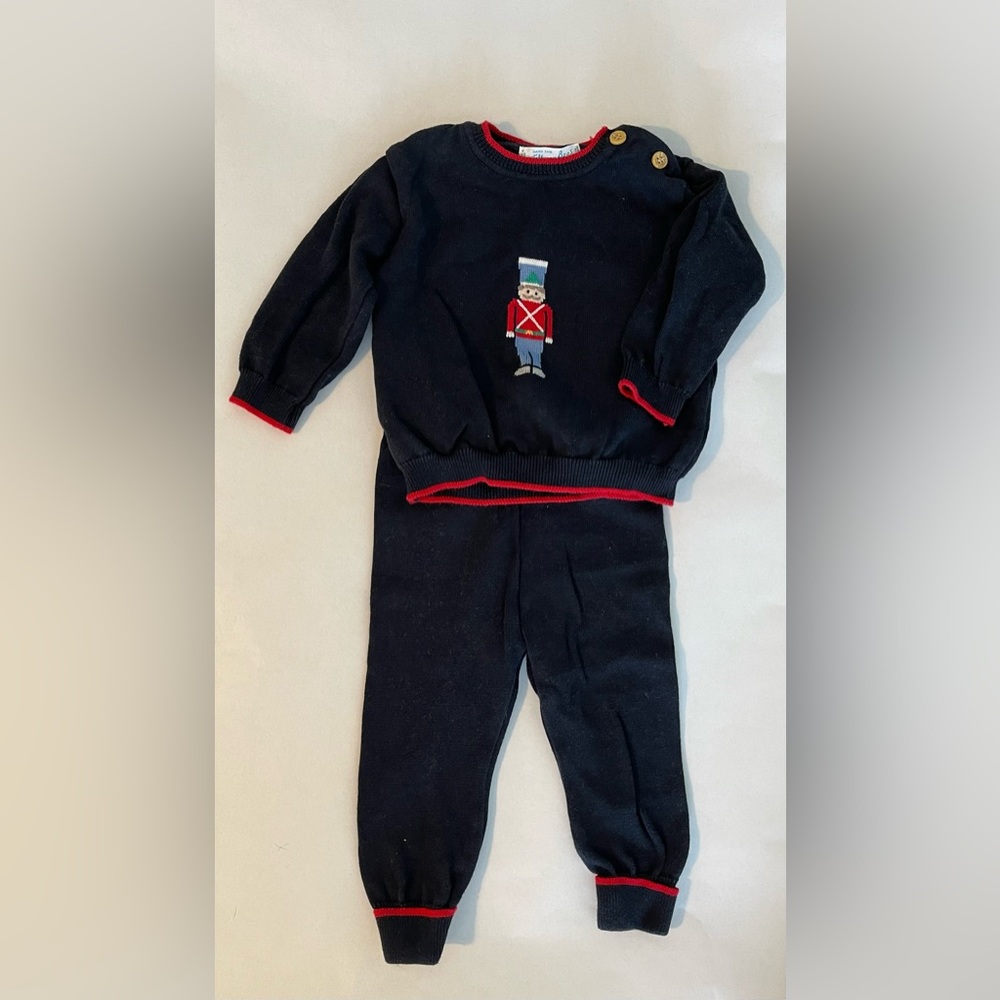 Navy & Red Nutcracker Knit Kids Matching Set